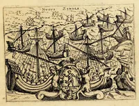 Picture 3 of 14 from Tre nauigationi fatte dagli Olandesi, e Zelandesi al Settentrione nella Noruegia, Moscouia, e Tartaria verso il Catai, e regno de'Sini, doue scopersero il mare di Veygatz, la Nuoua Zembla, et ... la Groenlandia. ... (1599), leaf 9