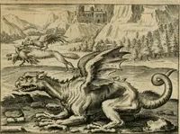 An illustration from Tripvs avrevs, hoc est, Tres tractatvs chymici selectissimi : nempe I. Basilii Valentini ... Practica vna cum 12. clauibus & appendice, ex Germanico; II. Thomæ Nortoni ... Crede mihi, seu, Ordinale, ante annos 140. ab authore scriptum, nunc ex Anglicano manuscripto in Latinum translatum, phrasi cuiusque authoris vt & sententia retenta; III. Cremeri ... Testamentum, hactenus nondum publicatum (1618)