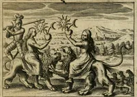 An illustration from Tripvs avrevs, hoc est, Tres tractatvs chymici selectissimi : nempe I. Basilii Valentini ... Practica vna cum 12. clauibus & appendice, ex Germanico; II. Thomæ Nortoni ... Crede mihi, seu, Ordinale, ante annos 140. ab authore scriptum, nunc ex Anglicano manuscripto in Latinum translatum, phrasi cuiusque authoris vt & sententia retenta; III. Cremeri ... Testamentum, hactenus nondum publicatum (1618)