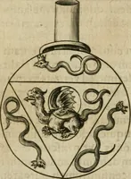 An illustration from Tripvs avrevs, hoc est, Tres tractatvs chymici selectissimi : nempe I. Basilii Valentini ... Practica vna cum 12. clauibus & appendice, ex Germanico; II. Thomæ Nortoni ... Crede mihi, seu, Ordinale, ante annos 140. ab authore scriptum, nunc ex Anglicano manuscripto in Latinum translatum, phrasi cuiusque authoris vt & sententia retenta; III. Cremeri ... Testamentum, hactenus nondum publicatum (1618)