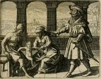 An illustration from Tripvs avrevs, hoc est, Tres tractatvs chymici selectissimi : nempe I. Basilii Valentini ... Practica vna cum 12. clauibus & appendice, ex Germanico; II. Thomæ Nortoni ... Crede mihi, seu, Ordinale, ante annos 140. ab authore scriptum, nunc ex Anglicano manuscripto in Latinum translatum, phrasi cuiusque authoris vt & sententia retenta; III. Cremeri ... Testamentum, hactenus nondum publicatum (1618)