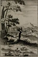 An illustration from Triumphus amoris, de cunctis universi hujus incolis actus, emblematibus ac symbolis Latinis, Italicis, Gallicis, Germanicis, oculis exhibitus. : Oder: Die über den gantzen Erd-cräisz triumphirende Liebe, in nachdencklichen Sinn-bildern neben sehr curiosen lateinischen, italianischen, französischen und teutschen Bey-sprüchen auch kurtzweiligen Versen fürgestellet (1695)