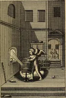 An illustration from Triumphus amoris, de cunctis universi hujus incolis actus, emblematibus ac symbolis Latinis, Italicis, Gallicis, Germanicis, oculis exhibitus. : Oder: Die über den gantzen Erd-cräisz triumphirende Liebe, in nachdencklichen Sinn-bildern neben sehr curiosen lateinischen, italianischen, französischen und teutschen Bey-sprüchen auch kurtzweiligen Versen fürgestellet (1695)