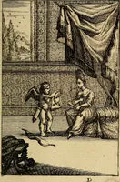 An illustration from Triumphus amoris, de cunctis universi hujus incolis actus, emblematibus ac symbolis Latinis, Italicis, Gallicis, Germanicis, oculis exhibitus. : Oder: Die über den gantzen Erd-cräisz triumphirende Liebe, in nachdencklichen Sinn-bildern neben sehr curiosen lateinischen, italianischen, französischen und teutschen Bey-sprüchen auch kurtzweiligen Versen fürgestellet (1695)