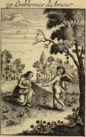 An illustration from Triumphus amoris, de cunctis universi hujus incolis actus, emblematibus ac symbolis Latinis, Italicis, Gallicis, Germanicis, oculis exhibitus. : Oder: Die über den gantzen Erd-cräisz triumphirende Liebe, in nachdencklichen Sinn-bildern neben sehr curiosen lateinischen, italianischen, französischen und teutschen Bey-sprüchen auch kurtzweiligen Versen fürgestellet (1695)