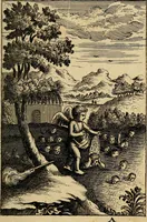 An illustration from Triumphus amoris, de cunctis universi hujus incolis actus, emblematibus ac symbolis Latinis, Italicis, Gallicis, Germanicis, oculis exhibitus. : Oder: Die über den gantzen Erd-cräisz triumphirende Liebe, in nachdencklichen Sinn-bildern neben sehr curiosen lateinischen, italianischen, französischen und teutschen Bey-sprüchen auch kurtzweiligen Versen fürgestellet (1695)