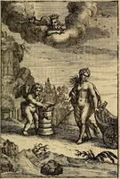 An illustration from Triumphus amoris, de cunctis universi hujus incolis actus, emblematibus ac symbolis Latinis, Italicis, Gallicis, Germanicis, oculis exhibitus. : Oder: Die über den gantzen Erd-cräisz triumphirende Liebe, in nachdencklichen Sinn-bildern neben sehr curiosen lateinischen, italianischen, französischen und teutschen Bey-sprüchen auch kurtzweiligen Versen fürgestellet (1695)