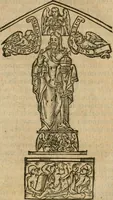 An illustration from Trois traitez de la philosophie natvrelle, non encore imprimez : scavoir, Le secret livre dv tres-ancien philosophe Artephivs, traitant de l'art occulte & transmutation metallique, latin françois : plvs, Les figvres hierogliphiqves de Nicolas Flamel, ainsi qu'il les a mises en la quatriesme arche qu'il a bastie au Cimetiere des innocens à Paris, entrant par la grande porte de la ruë S. Denys, & prenant la main droite, auec l'explication d'icelles par iceluy Flamel : ensemble, Le vray liure du docte Synesivs abbé grec, tiré de la bibliotheque de l'empereur sur le mesme subiect (1612)