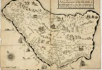 An illustration from A true & exact history of the island of Barbados : illustrated with a mapp of the island, as also the principall trees and plants there, set forth in their due proportions and shapes, drawne out by their severall and respective scales : together with the ingenio that makes the sugar, with the plots of the severall houses, roomes, and other places, that are used in the whole processe of sugar-making ... : all cut in copper (1657)