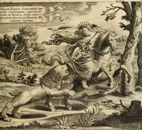 An illustration from Turris Babel, sive Archontologia qua Primo Priscorum post diluvium hominum vita, mores rerumque gestarum magnitudo, Secundo Turris fabrica civitatumque extructio, consusio linguarum, inde gentium transmigrationis... (1679)