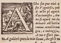 An illustration from [Tutte le opere del famosissimo Ruzante : di nuovo con somma diligenza rivedute, et corrette : et aggiuntovi un sonnetto et una canzone dell'istesso autore .. (1584)