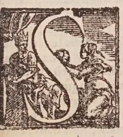 An illustration from [Tutte le opere del famosissimo Ruzante : di nuovo con somma diligenza rivedute, et corrette : et aggiuntovi un sonnetto et una canzone dell'istesso autore .. (1584)