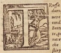 An illustration from [Tutte le opere del famosissimo Ruzante : di nuovo con somma diligenza rivedute, et corrette : et aggiuntovi un sonnetto et una canzone dell'istesso autore .. (1584)