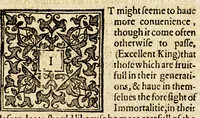 An illustration from The twoo bookes of Francis Bacon. : Of the proficience and aduancement of learning, diuine and humane. To the King (1605)