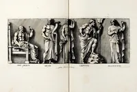 Picture 18 of 25 from Übrig gebliebene Merckzeichen von den römischen Antiquitäten und der Bild-Hauer-Kunst der Alten in Basso-relievo, nach den Marmolsteinern Originalien, so zu Rom in den Triumphbögen und alterfallenen Gebäuen, ingleichen im Capitolio, Palatien und Lustgärten groser Herren anzutreffen sind und viel herrliche zur Erläuterung der Röm: Historie, wie auch der Sitten und Gebräuche der Alten gehörige Sache[n] vor Augen stellen, nach ihrer eigentlichen Vollkommenheit in LXXX grossen Figuren (1642), leaf 109