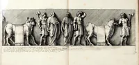 Picture 4 of 25 from Übrig gebliebene Merckzeichen von den römischen Antiquitäten und der Bild-Hauer-Kunst der Alten in Basso-relievo, nach den Marmolsteinern Originalien, so zu Rom in den Triumphbögen und alterfallenen Gebäuen, ingleichen im Capitolio, Palatien und Lustgärten groser Herren anzutreffen sind und viel herrliche zur Erläuterung der Röm: Historie, wie auch der Sitten und Gebräuche der Alten gehörige Sache[n] vor Augen stellen, nach ihrer eigentlichen Vollkommenheit in LXXX grossen Figuren (1642), leaf 23