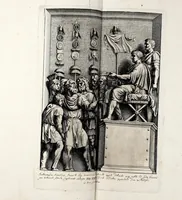 An illustration from Übrig gebliebene Merckzeichen von den römischen Antiquitäten und der Bild-Hauer-Kunst der Alten in Basso-relievo, nach den Marmolsteinern Originalien, so zu Rom in den Triumphbögen und alterfallenen Gebäuen, ingleichen im Capitolio, Palatien und Lustgärten groser Herren anzutreffen sind und viel herrliche zur Erläuterung der Röm: Historie, wie auch der Sitten und Gebräuche der Alten gehörige Sache[n] vor Augen stellen, nach ihrer eigentlichen Vollkommenheit in LXXX grossen Figuren (1642)