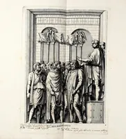 An illustration from Übrig gebliebene Merckzeichen von den römischen Antiquitäten und der Bild-Hauer-Kunst der Alten in Basso-relievo, nach den Marmolsteinern Originalien, so zu Rom in den Triumphbögen und alterfallenen Gebäuen, ingleichen im Capitolio, Palatien und Lustgärten groser Herren anzutreffen sind und viel herrliche zur Erläuterung der Röm: Historie, wie auch der Sitten und Gebräuche der Alten gehörige Sache[n] vor Augen stellen, nach ihrer eigentlichen Vollkommenheit in LXXX grossen Figuren (1642)