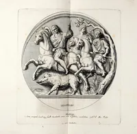 Picture 11 of 25 from Übrig gebliebene Merckzeichen von den römischen Antiquitäten und der Bild-Hauer-Kunst der Alten in Basso-relievo, nach den Marmolsteinern Originalien, so zu Rom in den Triumphbögen und alterfallenen Gebäuen, ingleichen im Capitolio, Palatien und Lustgärten groser Herren anzutreffen sind und viel herrliche zur Erläuterung der Röm: Historie, wie auch der Sitten und Gebräuche der Alten gehörige Sache[n] vor Augen stellen, nach ihrer eigentlichen Vollkommenheit in LXXX grossen Figuren (1642), leaf 63