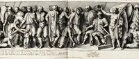 Picture 15 of 25 from Übrig gebliebene Merckzeichen von den römischen Antiquitäten und der Bild-Hauer-Kunst der Alten in Basso-relievo, nach den Marmolsteinern Originalien, so zu Rom in den Triumphbögen und alterfallenen Gebäuen, ingleichen im Capitolio, Palatien und Lustgärten groser Herren anzutreffen sind und viel herrliche zur Erläuterung der Röm: Historie, wie auch der Sitten und Gebräuche der Alten gehörige Sache[n] vor Augen stellen, nach ihrer eigentlichen Vollkommenheit in LXXX grossen Figuren (1642), leaf 89
