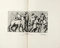 Picture 16 of 25 from Übrig gebliebene Merckzeichen von den römischen Antiquitäten und der Bild-Hauer-Kunst der Alten in Basso-relievo, nach den Marmolsteinern Originalien, so zu Rom in den Triumphbögen und alterfallenen Gebäuen, ingleichen im Capitolio, Palatien und Lustgärten groser Herren anzutreffen sind und viel herrliche zur Erläuterung der Röm: Historie, wie auch der Sitten und Gebräuche der Alten gehörige Sache[n] vor Augen stellen, nach ihrer eigentlichen Vollkommenheit in LXXX grossen Figuren (1642), leaf 91