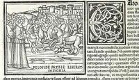 An illustration from Uitae Plutarchi Cheronei : nouissime post Jodocũ Badiũ Ascẽsium lõge diligentius repositae, maioreq[ue] diligẽtia castigatae, cũ copiosiore verioreq[ue] indice : necnon cũ Aemilij Probi vitis : una cũ figuris suis locis apte dispositis (1516)