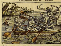 An illustration from Uslegung der Mercarthen oder Cartha marina : darin man sehen mag, wa einer in der Welt sey, vnd wa ein ietlich Land, Wasser vnd Stat gelege[n] ist. Das als in de[m] Büchlin zefinde[n] (1525)