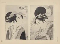 An illustration from Utamaro : estampes japonaises tirées des collections de mm. Bing, Bouasse-Lebel, Bullier [et al.] et exposée au Musée des arts décoratifs en janvier 1912. Catalogue (1912)