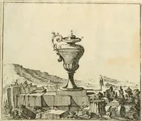 An illustration from Utilissimo trattato dell'acque correnti : diviso in tre libri : nel quale si notificano le misure, ed esperienze di esse : i giuochi, e scherzi, li quali per mezzo dell'aria, e del fuoco, vengono operati dall'acqua : con diversi necessarii ammaestramenti intorno al modo di far condotti, fistole, bottini, ed altro, per condurre l'acque ne' luoghi destinati : con una esatta notizia di tutto quello, ch'è stato operato intorno alla conduttura dell' acqua di Bracciano (1696)