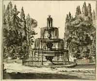 An illustration from Utilissimo trattato dell'acque correnti : diviso in tre libri : nel quale si notificano le misure, ed esperienze di esse : i giuochi, e scherzi, li quali per mezzo dell'aria, e del fuoco, vengono operati dall'acqua : con diversi necessarii ammaestramenti intorno al modo di far condotti, fistole, bottini, ed altro, per condurre l'acque ne' luoghi destinati : con una esatta notizia di tutto quello, ch'è stato operato intorno alla conduttura dell' acqua di Bracciano (1696)