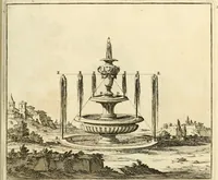 An illustration from Utilissimo trattato dell'acque correnti : diviso in tre libri : nel quale si notificano le misure, ed esperienze di esse : i giuochi, e scherzi, li quali per mezzo dell'aria, e del fuoco, vengono operati dall'acqua : con diversi necessarii ammaestramenti intorno al modo di far condotti, fistole, bottini, ed altro, per condurre l'acque ne' luoghi destinati : con una esatta notizia di tutto quello, ch'è stato operato intorno alla conduttura dell' acqua di Bracciano (1696)