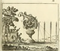 An illustration from Utilissimo trattato dell'acque correnti : diviso in tre libri : nel quale si notificano le misure, ed esperienze di esse : i giuochi, e scherzi, li quali per mezzo dell'aria, e del fuoco, vengono operati dall'acqua : con diversi necessarii ammaestramenti intorno al modo di far condotti, fistole, bottini, ed altro, per condurre l'acque ne' luoghi destinati : con una esatta notizia di tutto quello, ch'è stato operato intorno alla conduttura dell' acqua di Bracciano (1696)