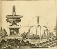 An illustration from Utilissimo trattato dell'acque correnti : diviso in tre libri : nel quale si notificano le misure, ed esperienze di esse : i giuochi, e scherzi, li quali per mezzo dell'aria, e del fuoco, vengono operati dall'acqua : con diversi necessarii ammaestramenti intorno al modo di far condotti, fistole, bottini, ed altro, per condurre l'acque ne' luoghi destinati : con una esatta notizia di tutto quello, ch'è stato operato intorno alla conduttura dell' acqua di Bracciano (1696)