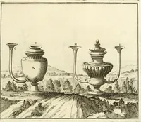 An illustration from Utilissimo trattato dell'acque correnti : diviso in tre libri : nel quale si notificano le misure, ed esperienze di esse : i giuochi, e scherzi, li quali per mezzo dell'aria, e del fuoco, vengono operati dall'acqua : con diversi necessarii ammaestramenti intorno al modo di far condotti, fistole, bottini, ed altro, per condurre l'acque ne' luoghi destinati : con una esatta notizia di tutto quello, ch'è stato operato intorno alla conduttura dell' acqua di Bracciano (1696)