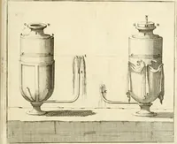 An illustration from Utilissimo trattato dell'acque correnti : diviso in tre libri : nel quale si notificano le misure, ed esperienze di esse : i giuochi, e scherzi, li quali per mezzo dell'aria, e del fuoco, vengono operati dall'acqua : con diversi necessarii ammaestramenti intorno al modo di far condotti, fistole, bottini, ed altro, per condurre l'acque ne' luoghi destinati : con una esatta notizia di tutto quello, ch'è stato operato intorno alla conduttura dell' acqua di Bracciano (1696)