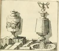 An illustration from Utilissimo trattato dell'acque correnti : diviso in tre libri : nel quale si notificano le misure, ed esperienze di esse : i giuochi, e scherzi, li quali per mezzo dell'aria, e del fuoco, vengono operati dall'acqua : con diversi necessarii ammaestramenti intorno al modo di far condotti, fistole, bottini, ed altro, per condurre l'acque ne' luoghi destinati : con una esatta notizia di tutto quello, ch'è stato operato intorno alla conduttura dell' acqua di Bracciano (1696)