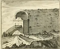 An illustration from Utilissimo trattato dell'acque correnti : diviso in tre libri : nel quale si notificano le misure, ed esperienze di esse : i giuochi, e scherzi, li quali per mezzo dell'aria, e del fuoco, vengono operati dall'acqua : con diversi necessarii ammaestramenti intorno al modo di far condotti, fistole, bottini, ed altro, per condurre l'acque ne' luoghi destinati : con una esatta notizia di tutto quello, ch'è stato operato intorno alla conduttura dell' acqua di Bracciano (1696)