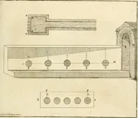 An illustration from Utilissimo trattato dell'acque correnti : diviso in tre libri : nel quale si notificano le misure, ed esperienze di esse : i giuochi, e scherzi, li quali per mezzo dell'aria, e del fuoco, vengono operati dall'acqua : con diversi necessarii ammaestramenti intorno al modo di far condotti, fistole, bottini, ed altro, per condurre l'acque ne' luoghi destinati : con una esatta notizia di tutto quello, ch'è stato operato intorno alla conduttura dell' acqua di Bracciano (1696)