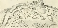 An illustration from The vale-royall of England, or, The county palatine of Chester illustrated : wherein is contained a geographical and historical description of that famous county, with all its hundreds and seats of the nobility, gentry, and freeholders, its rivers, towns, castles, buildings ancient and modern : adorned with maps and prospects, and the coats of arms belonging to every individual family of the whole county (1656)
