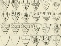 An illustration from The vale-royall of England, or, The county palatine of Chester illustrated : wherein is contained a geographical and historical description of that famous county, with all its hundreds and seats of the nobility, gentry, and freeholders, its rivers, towns, castles, buildings ancient and modern : adorned with maps and prospects, and the coats of arms belonging to every individual family of the whole county (1656)