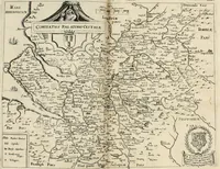 An illustration from The vale-royall of England, or, The county palatine of Chester illustrated : wherein is contained a geographical and historical description of that famous county, with all its hundreds and seats of the nobility, gentry, and freeholders, its rivers, towns, castles, buildings ancient and modern : adorned with maps and prospects, and the coats of arms belonging to every individual family of the whole county (1656)