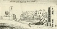 An illustration from The vale-royall of England, or, The county palatine of Chester illustrated : wherein is contained a geographical and historical description of that famous county, with all its hundreds and seats of the nobility, gentry, and freeholders, its rivers, towns, castles, buildings ancient and modern : adorned with maps and prospects, and the coats of arms belonging to every individual family of the whole county (1656)