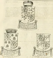 An illustration from The vale-royall of England, or, The county palatine of Chester illustrated : wherein is contained a geographical and historical description of that famous county, with all its hundreds and seats of the nobility, gentry, and freeholders, its rivers, towns, castles, buildings ancient and modern : adorned with maps and prospects, and the coats of arms belonging to every individual family of the whole county (1656)