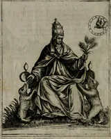 Picture 13 of 52 from Vaticinia, siue Prophetiae abbatis Ioachimi & Anselmi episcopi Marsicani : cum imaginibus aere incisis, correctione et pulcritudine, plurium manuscriptorum exemplariu[m] op[er]e, et uariaru[m] imaginu[m] tabulis, et delineationibu[s], alijs ante hac impressis longè praestantiora : quibus Rota, et Oraculum turcicum maxime considerationis adiecta sunt : vnà cum praefatione, et adnotationibus Paschalini Regiselmi = Vaticinii, ouero Profetie dell'abbate Gioachino, & di Anselmo vescouo di Marsico : con l'imagini intagliate in rame, di correttione, et uaghezza maggiore, che gl'atri sin' hora stampati, per l'aggiuto di molti exemplari scritti à penna, et per le pitture, et disegni di uarie imagini : à qualli è aggionta una Ruota, et un' oracolo Turchesco di grandissima co[n]sideratione : insieme con la prefatione, et annotationi di Pasqualino Regiselmo (1589), leaf 37