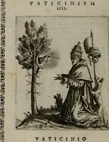 Picture 16 of 52 from Vaticinia, siue Prophetiae abbatis Ioachimi & Anselmi episcopi Marsicani : cum imaginibus aere incisis, correctione et pulcritudine, plurium manuscriptorum exemplariu[m] op[er]e, et uariaru[m] imaginu[m] tabulis, et delineationibu[s], alijs ante hac impressis longè praestantiora : quibus Rota, et Oraculum turcicum maxime considerationis adiecta sunt : vnà cum praefatione, et adnotationibus Paschalini Regiselmi = Vaticinii, ouero Profetie dell'abbate Gioachino, & di Anselmo vescouo di Marsico : con l'imagini intagliate in rame, di correttione, et uaghezza maggiore, che gl'atri sin' hora stampati, per l'aggiuto di molti exemplari scritti à penna, et per le pitture, et disegni di uarie imagini : à qualli è aggionta una Ruota, et un' oracolo Turchesco di grandissima co[n]sideratione : insieme con la prefatione, et annotationi di Pasqualino Regiselmo (1589), leaf 43