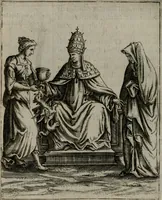 Picture 17 of 52 from Vaticinia, siue Prophetiae abbatis Ioachimi & Anselmi episcopi Marsicani : cum imaginibus aere incisis, correctione et pulcritudine, plurium manuscriptorum exemplariu[m] op[er]e, et uariaru[m] imaginu[m] tabulis, et delineationibu[s], alijs ante hac impressis longè praestantiora : quibus Rota, et Oraculum turcicum maxime considerationis adiecta sunt : vnà cum praefatione, et adnotationibus Paschalini Regiselmi = Vaticinii, ouero Profetie dell'abbate Gioachino, & di Anselmo vescouo di Marsico : con l'imagini intagliate in rame, di correttione, et uaghezza maggiore, che gl'atri sin' hora stampati, per l'aggiuto di molti exemplari scritti à penna, et per le pitture, et disegni di uarie imagini : à qualli è aggionta una Ruota, et un' oracolo Turchesco di grandissima co[n]sideratione : insieme con la prefatione, et annotationi di Pasqualino Regiselmo (1589), leaf 45