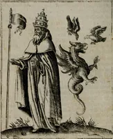 Picture 29 of 52 from Vaticinia, siue Prophetiae abbatis Ioachimi & Anselmi episcopi Marsicani : cum imaginibus aere incisis, correctione et pulcritudine, plurium manuscriptorum exemplariu[m] op[er]e, et uariaru[m] imaginu[m] tabulis, et delineationibu[s], alijs ante hac impressis longè praestantiora : quibus Rota, et Oraculum turcicum maxime considerationis adiecta sunt : vnà cum praefatione, et adnotationibus Paschalini Regiselmi = Vaticinii, ouero Profetie dell'abbate Gioachino, & di Anselmo vescouo di Marsico : con l'imagini intagliate in rame, di correttione, et uaghezza maggiore, che gl'atri sin' hora stampati, per l'aggiuto di molti exemplari scritti à penna, et per le pitture, et disegni di uarie imagini : à qualli è aggionta una Ruota, et un' oracolo Turchesco di grandissima co[n]sideratione : insieme con la prefatione, et annotationi di Pasqualino Regiselmo (1589), leaf 71