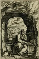An illustration from Vaticinia, siue, Prophetiae abbatis Joachimi & Anselmi episcopi Marsicani : cum imaginibus aere incisis, correctione et pulcritudine, plurium manuscriptorum exemplariu op[er]e ... : qvibvs rota et oraculum turcicum maxime considerationis adiecta sunt : vna cum praefatione et adnotationibus Paschalini Regiselmi = Vaticinii, ouero, Profetie dell'abbate Gioachino & di Anselmo vescovo di Marsico .. (1589)