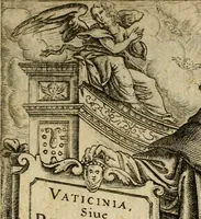 An illustration from Vaticinia, siue, Prophetiae abbatis Joachimi & Anselmi episcopi Marsicani : cum imaginibus aere incisis, correctione et pulcritudine, plurium manuscriptorum exemplariu op[er]e ... : qvibvs rota et oraculum turcicum maxime considerationis adiecta sunt : vna cum praefatione et adnotationibus Paschalini Regiselmi = Vaticinii, ouero, Profetie dell'abbate Gioachino & di Anselmo vescovo di Marsico .. (1589)