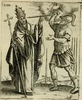 Picture 27 of 54 from Vaticinia, siue, Prophetiae abbatis Joachimi & Anselmi episcopi Marsicani : cum imaginibus aere incisis, correctione et pulcritudine, plurium manuscriptorum exemplariu op[er]e ... : qvibvs rota et oraculum turcicum maxime considerationis adiecta sunt : vna cum praefatione et adnotationibus Paschalini Regiselmi = Vaticinii, ouero, Profetie dell'abbate Gioachino & di Anselmo vescovo di Marsico .. (1589), leaf 63